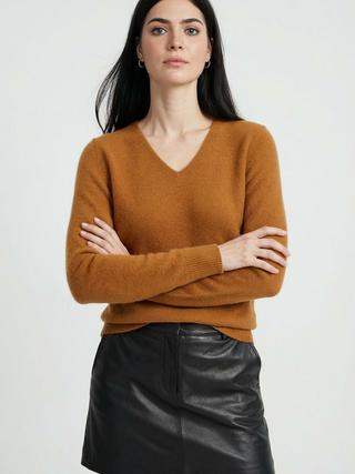 Women's Orange V-Neck Sweater