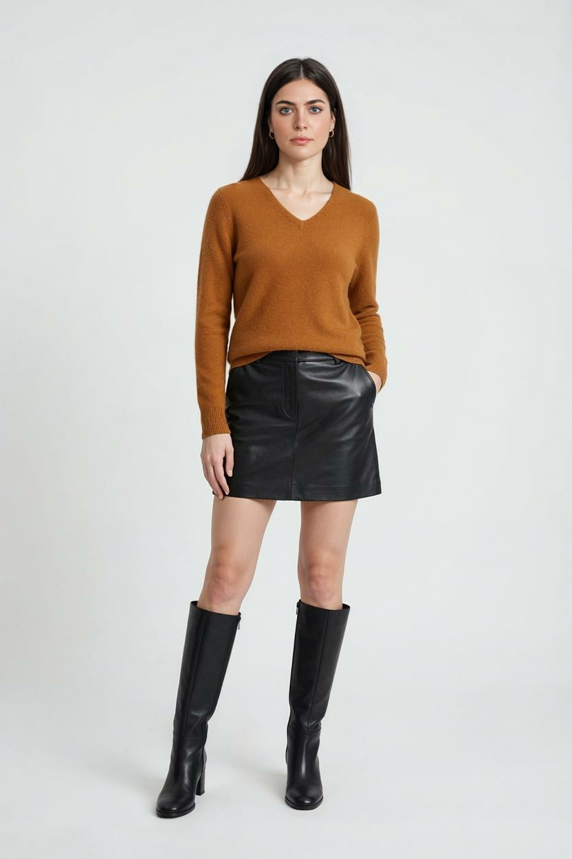 Sweater : Women's Orange V-Neck Sweater in van Vanda Liamo