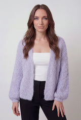 Dam lila akrylstickad varm cardigan