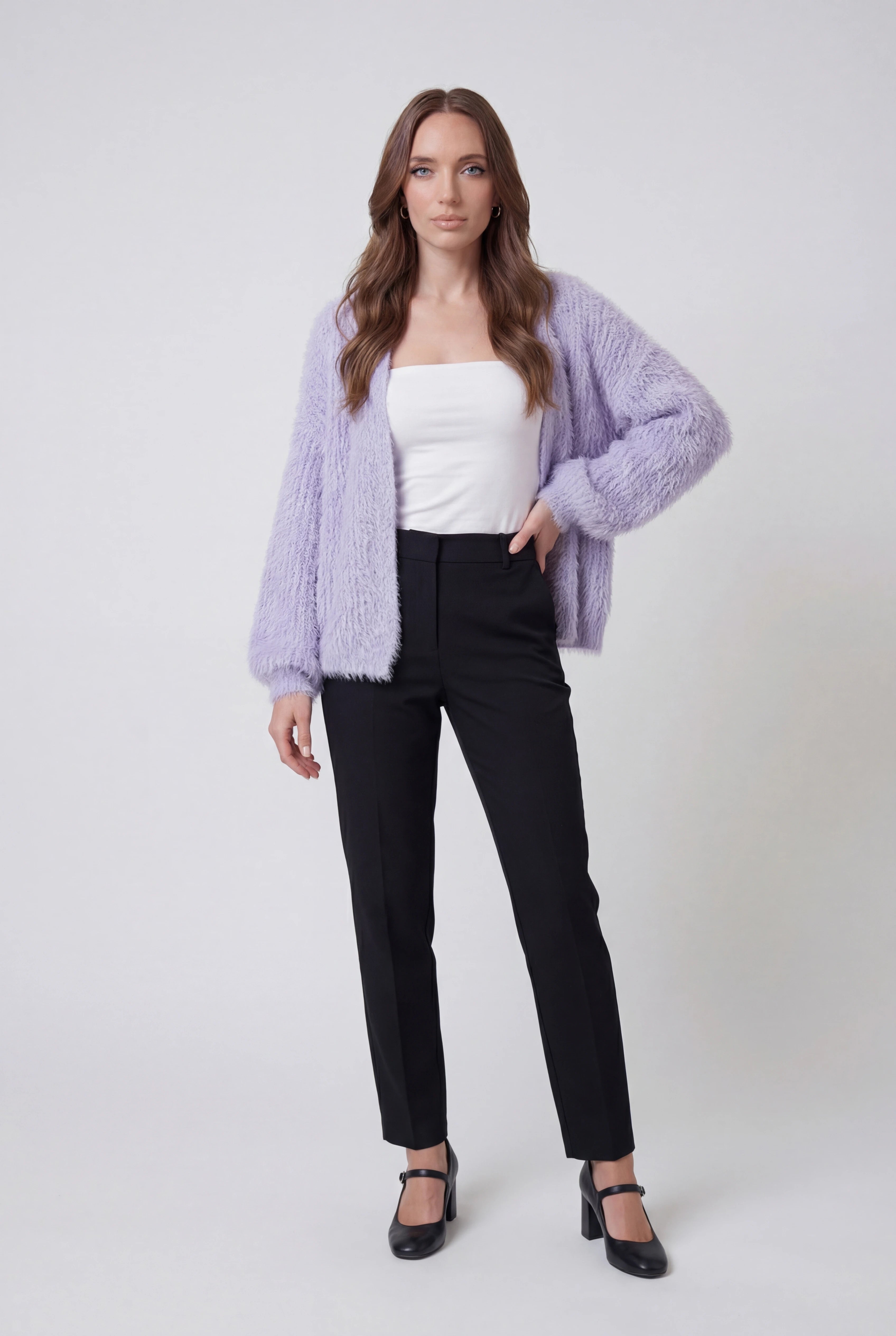Cardigan : Women's Purple Acrylic Knit Warm Cardigan in van Vanda Liamo