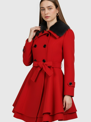 Women's Red Wool Blend Winter Coat - Warm & Stylish, Sizes S-XL