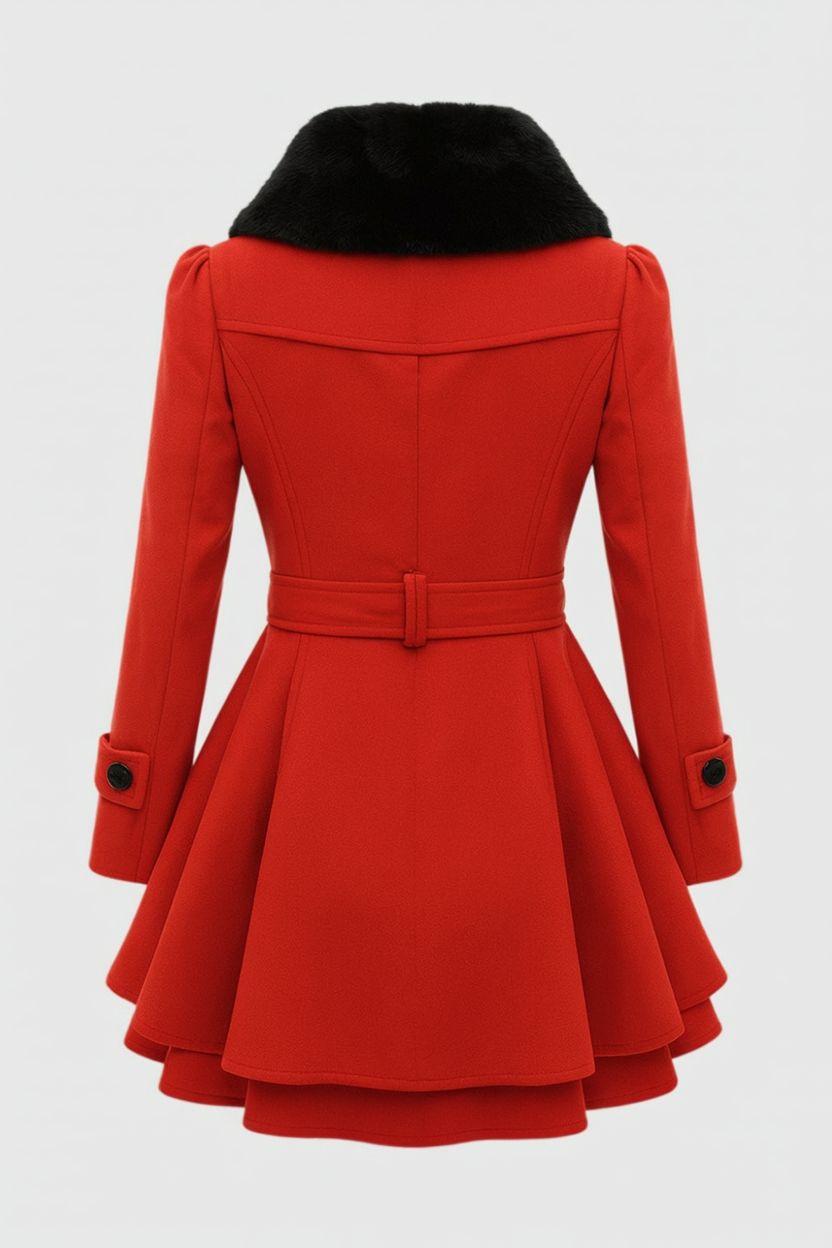 Coat : Women's Red Wool Blend Winter Coat - Warm & Stylish, Sizes S-XL in van Vanda Liamo