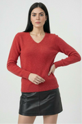 Women's Red V-Neck Sweater
