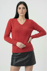 Women's Red V-Neck Sweater