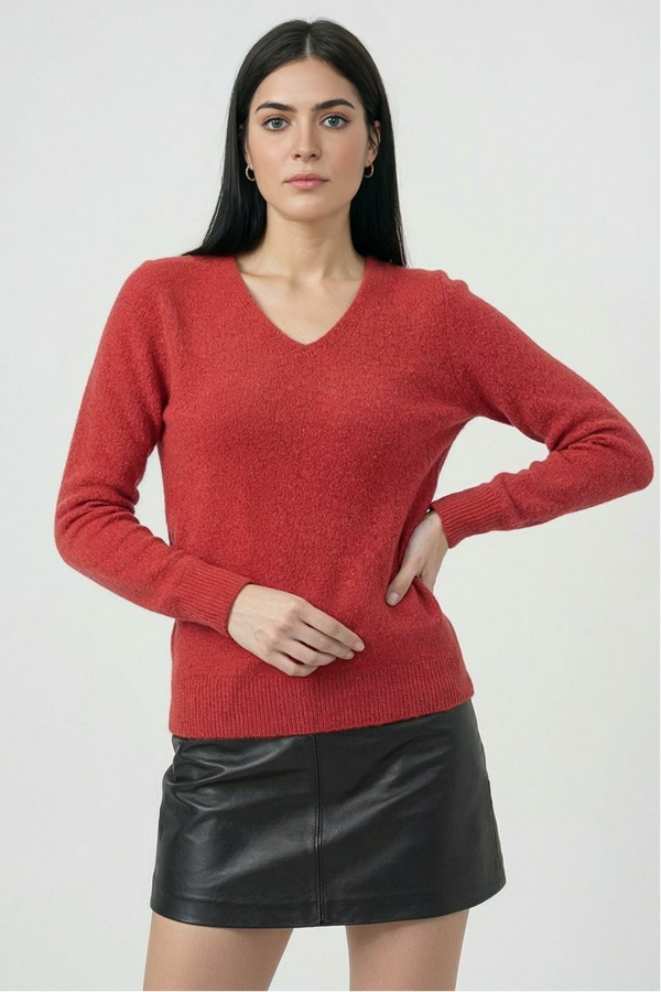 Women's Red V-Neck Sweater
