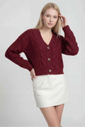 Women's Red V-Neck Knit Cardigan Sweater - Soft & Stylish