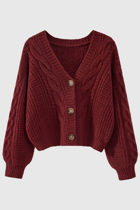 Cardigan : Women's Red V-Neck Knit Cardigan Sweater - Soft & Stylish in Red One Size van Vanda Liamo