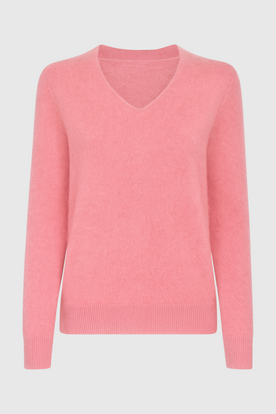 Sweater : Women's Pink V-Neck Sweater in Pink van Vanda Liamo