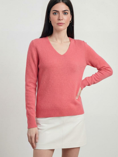 Women's Pink Red V-Neck Sweater