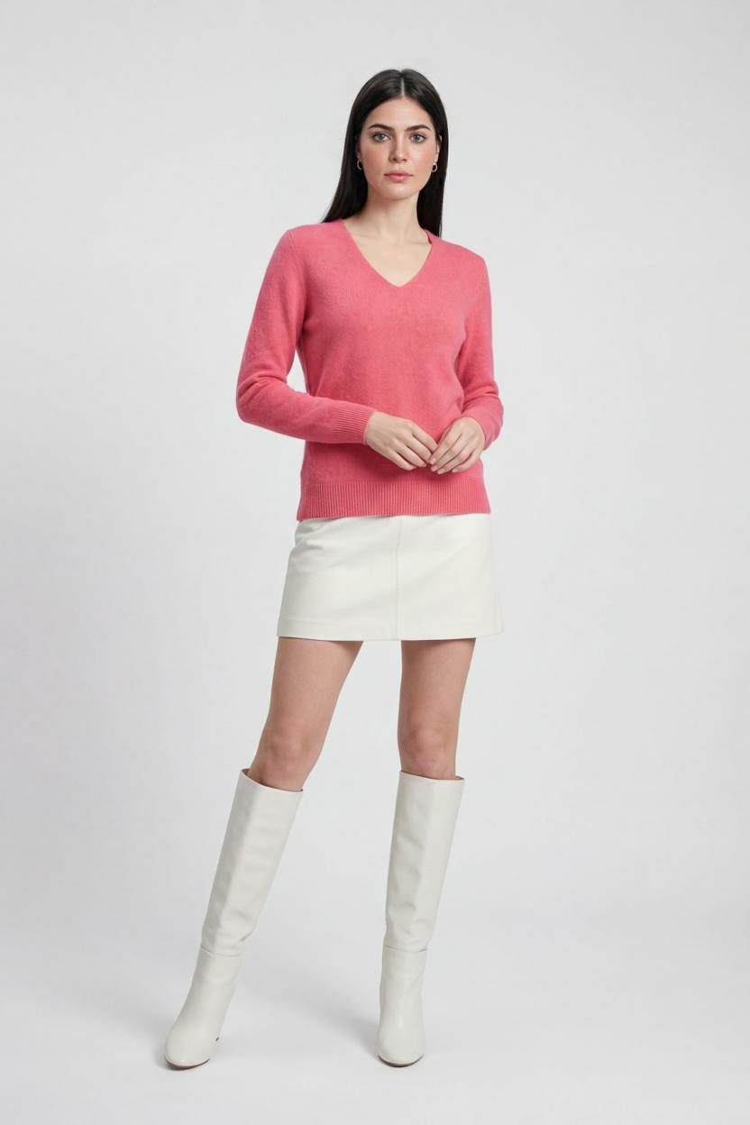 Sweater : Women's Pink Red V-Neck Sweater in van Vanda Liamo