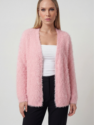 Women's Pink Acrylic Knit Button-Front Warm Cardigan Sweater