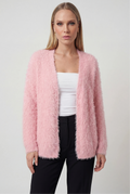 Women's Pink Acrylic Knit Button-Front Warm Cardigan Sweater