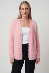 Suéter cárdigan cálido de punto acrílico rosa para mujer con botones al frente