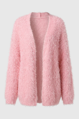 Cardigan : Women's Pink Acrylic Knit Button-Front Warm Cardigan Sweater in Pink One Size van Vanda Liamo