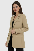 Women's Slim Fit Beige Blazer Jacket - Lightweight & Stylish