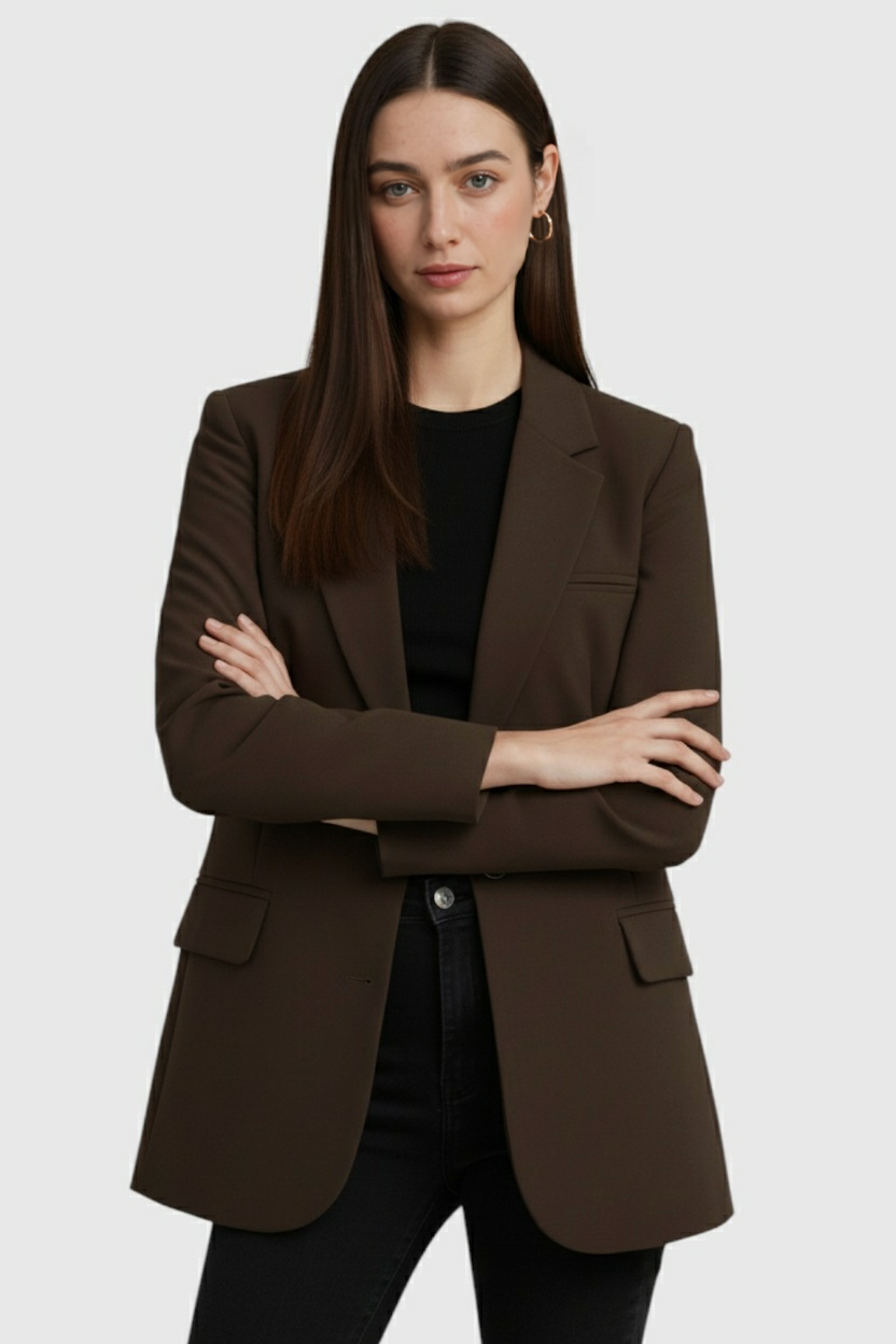 Coat : Blazer for Women, Slim Fit Brown Casual or Business Jacket in van Vanda Liamo