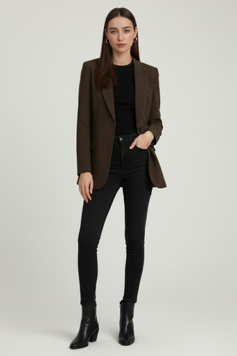 Coat : Blazer for Women, Slim Fit Brown Casual or Business Jacket in van Vanda Liamo