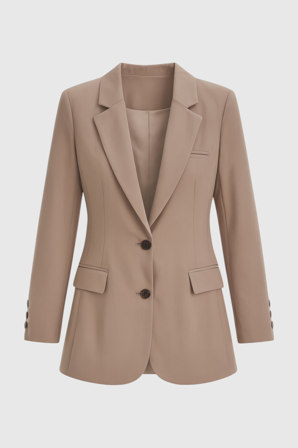 Coat : Women's Slim Fit Khaki Blazer Jacket - Lightweight & Stylish for Business Casual in Khaki van Vanda Liamo