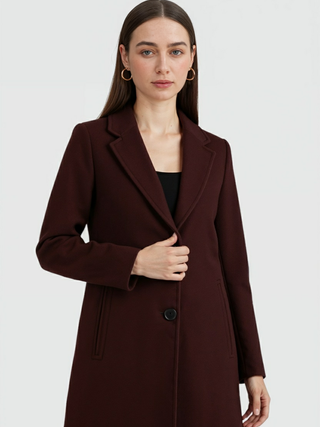 Women's Vintage Burgundy Wool Blend Winter Coat - Classic Fit