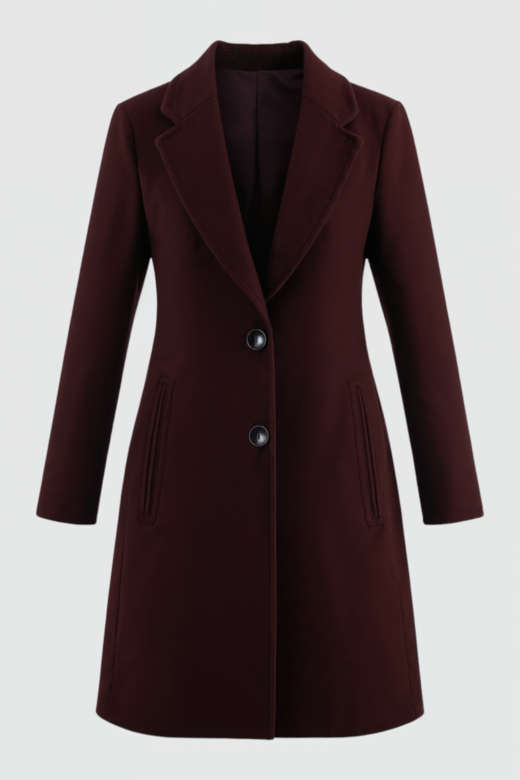 Coat : Women's Vintage Burgundy Wool Blend Winter Coat - Classic Fit in Burgundy van Vanda Liamo