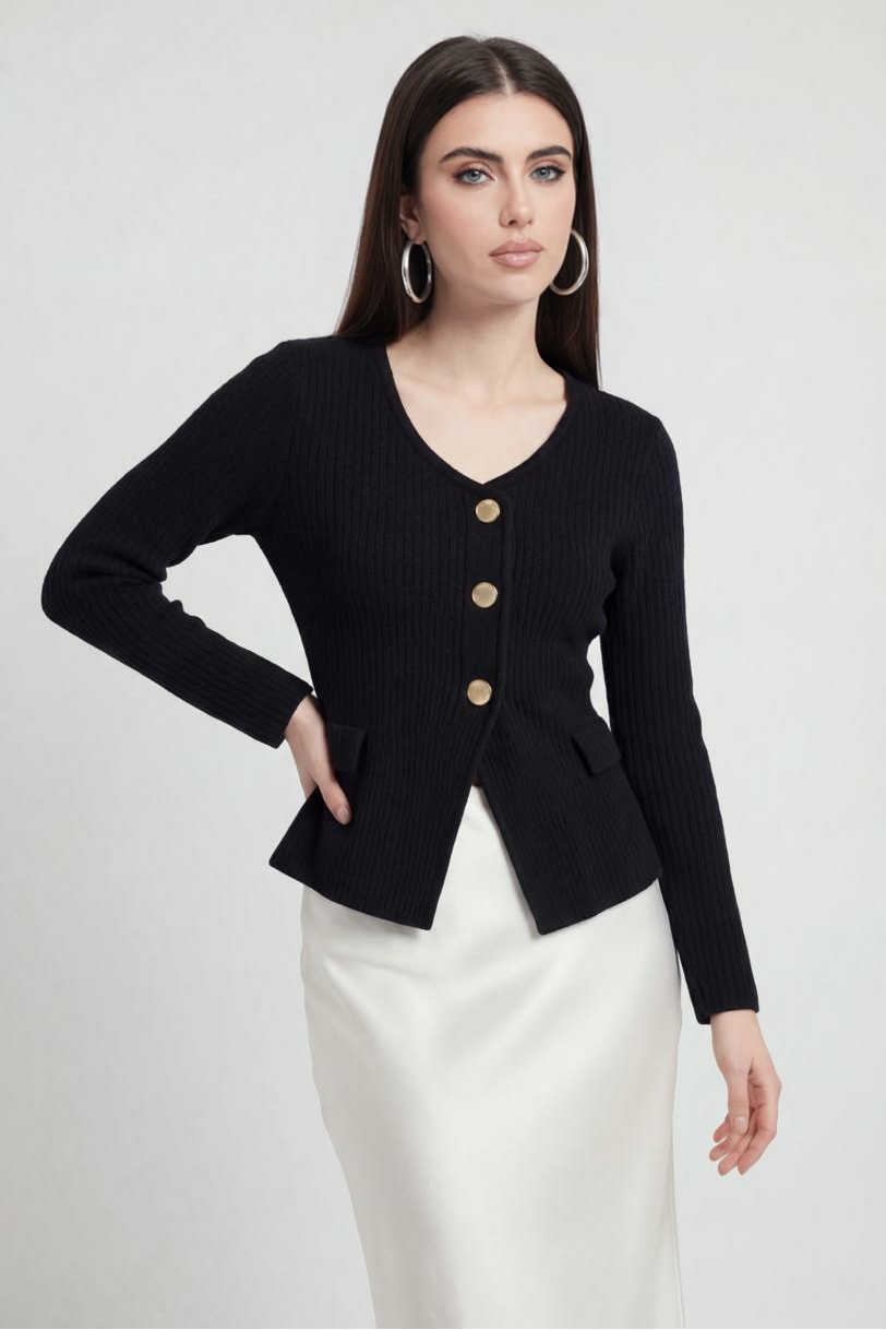 Cardigan : Women's Black Knit Cardigan Sweater - Warm & Cozy Open Front Cardigan in van Vanda Liamo