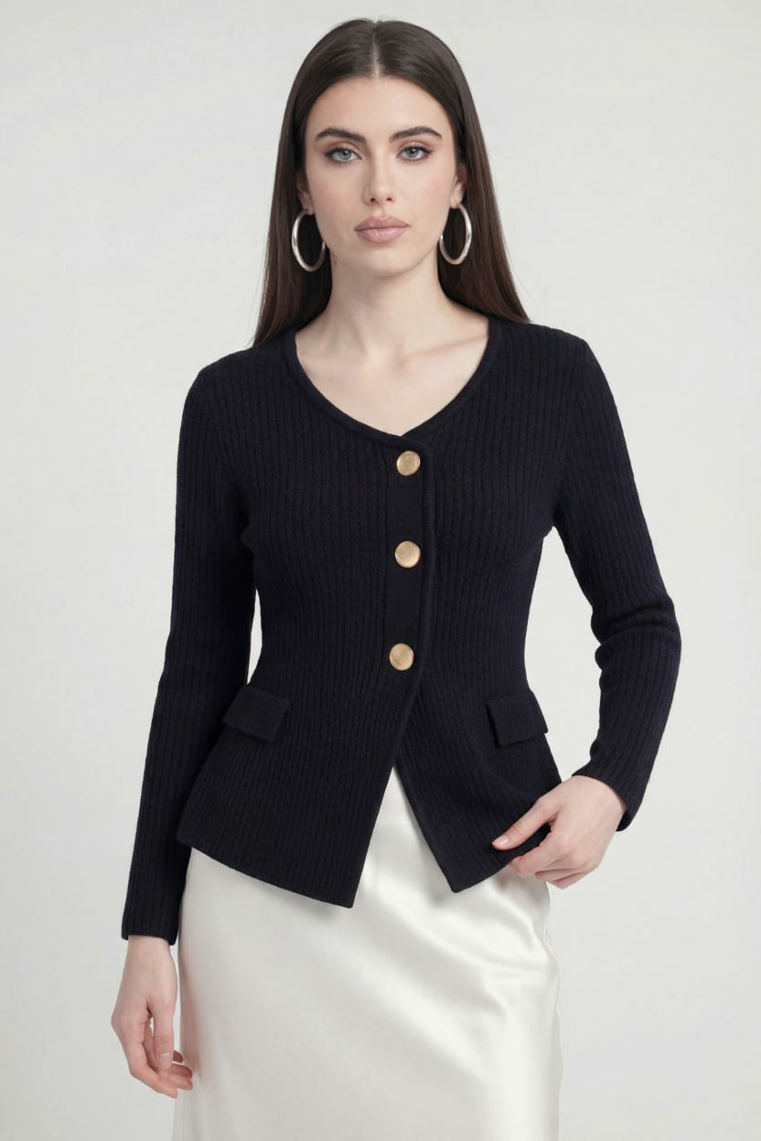 Cardigan : Women's Black Knit Cardigan Sweater - Warm & Cozy Open Front Cardigan in van Vanda Liamo