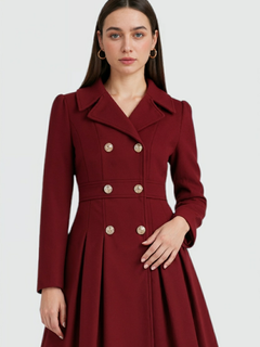 Women's Burgundy Wool Blend Trench Coat - Warm Winter Jacket