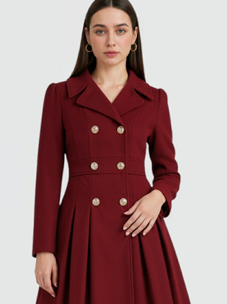 Women's Burgundy Wool Blend Trench Coat - Warm Winter Jacket