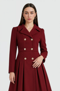 Women's Burgundy Wool Blend Trench Coat - Warm Winter Jacket