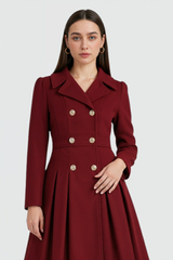 Dames Bordeaux Wolmix Trenchcoat - Warme Winterjas