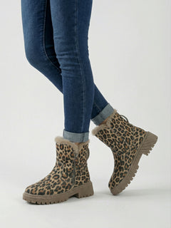 Women's Warm Leopard Ankle Boots with Non-Slip Sole