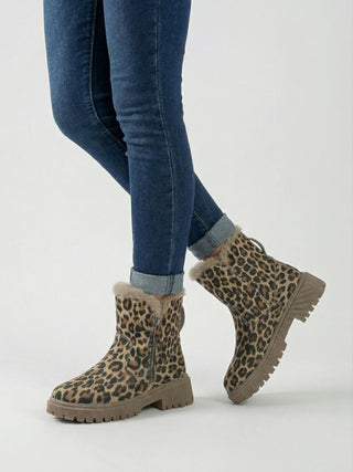 Women's Warm Leopard Ankle Boots with Non-Slip Sole