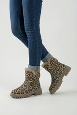 Botines tobilleros cálidos con estampado de leopardo para mujer con suela antideslizante