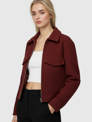 Women's Wine Red Full-Zip Fleece Jacket - Soft & Warm