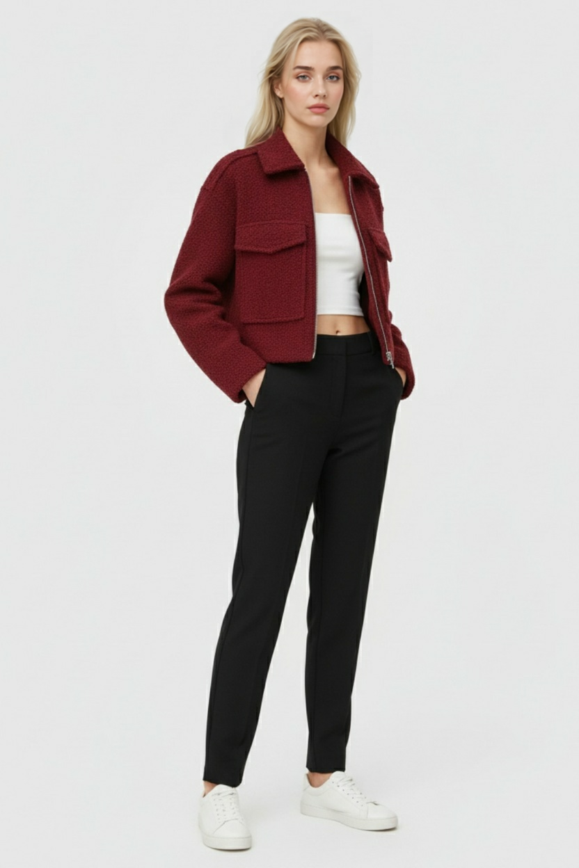 Jacket : Women's Wine Red Full-Zip Fleece Jacket - Soft & Warm in van Vanda Liamo
