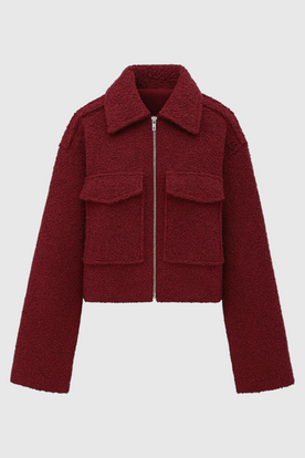Jacket : Women's Wine Red Full-Zip Fleece Jacket - Soft & Warm in Wine Red van Vanda Liamo