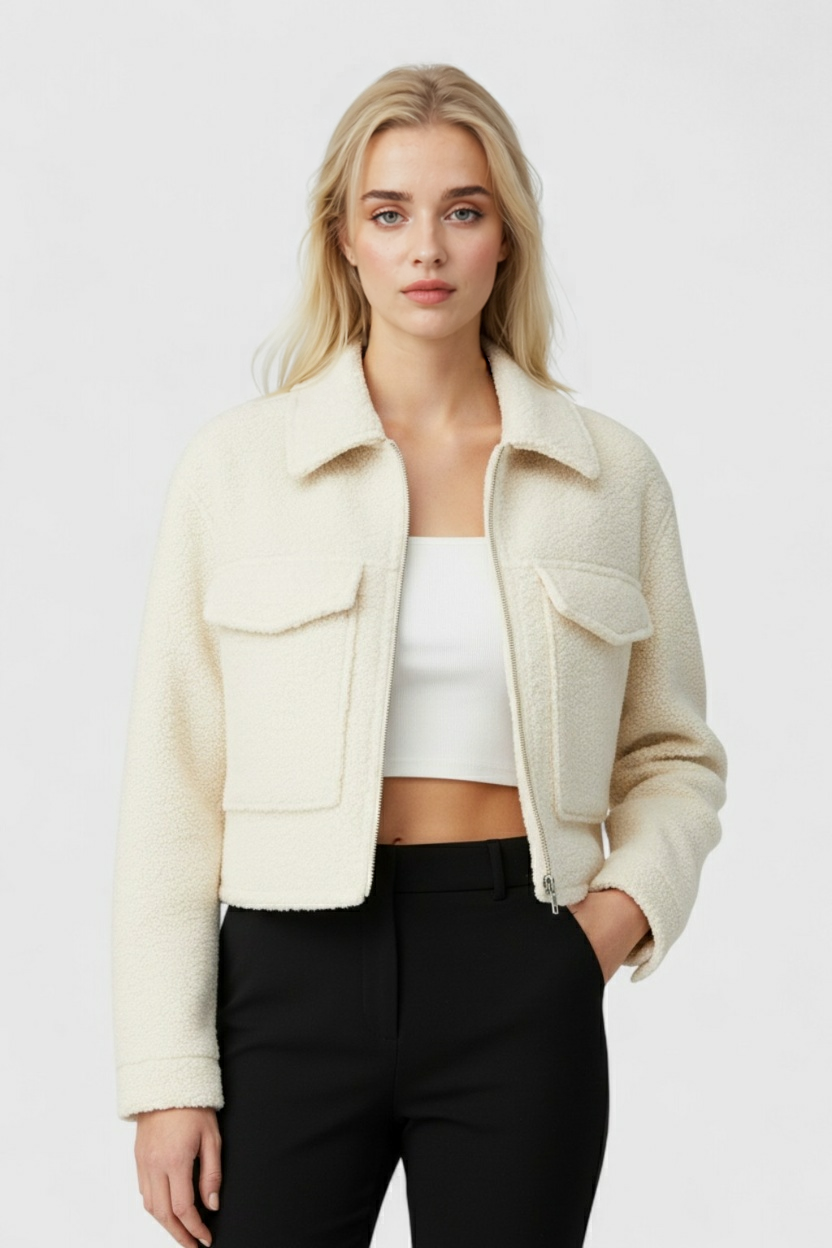 Jacket : Women's White Zip-Up Jacket in van Vanda Liamo