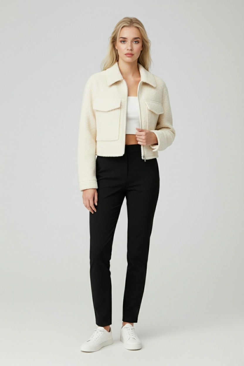Jacket : Women's White Zip-Up Jacket in van Vanda Liamo