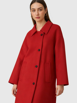 Women's Red Loose Fit Casual Coat