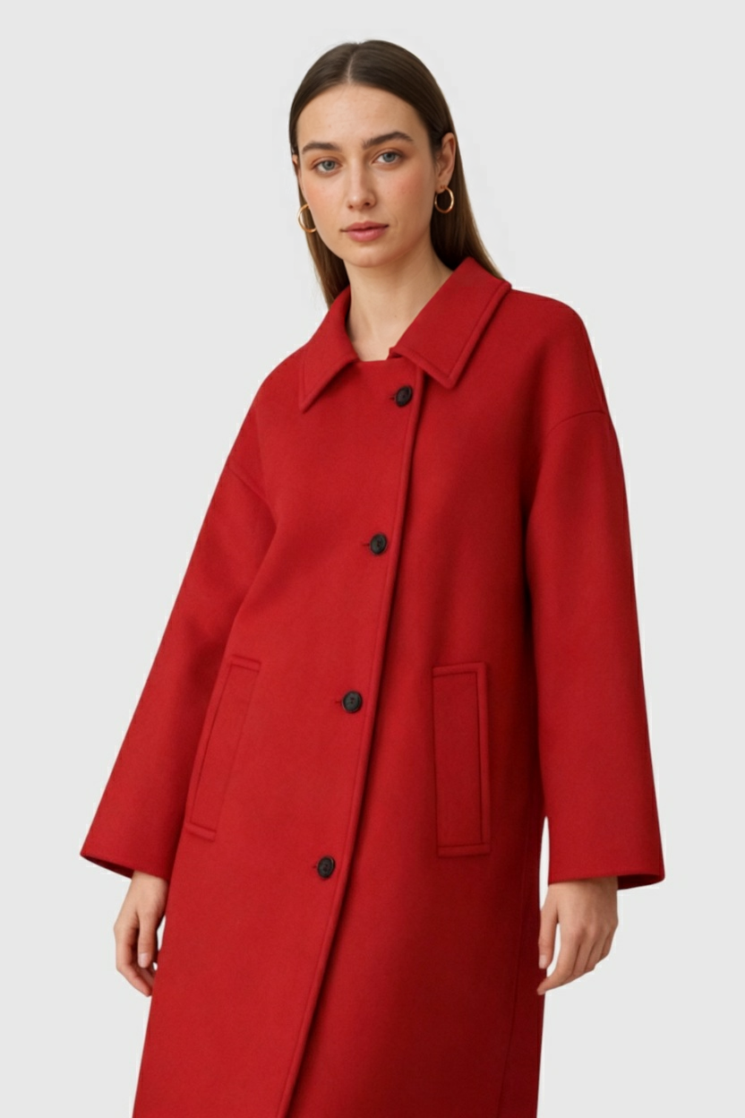 Coat : Women's Red Loose Fit Casual Coat in van Vanda Liamo