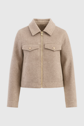 Jacket : Women's Beige Soft Zip-Up Jacket in Beige van Vanda Liamo