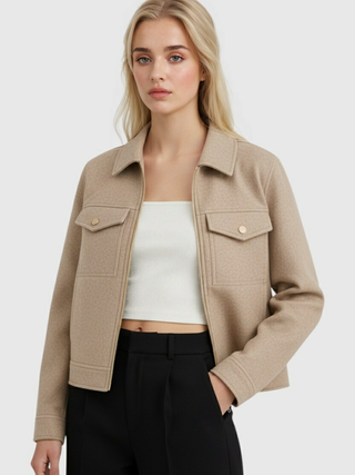 Women's Beige Soft Zip-Up Jacket