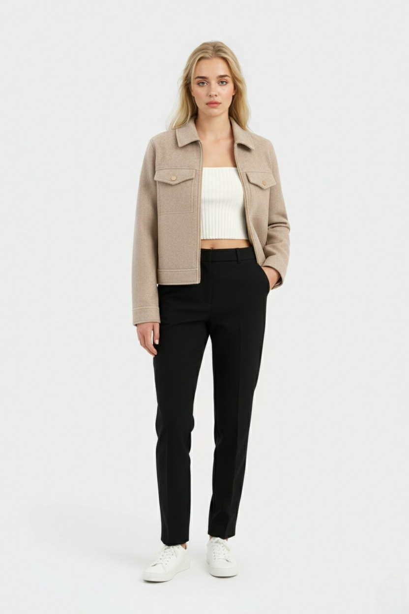 Jacket : Women's Beige Soft Zip-Up Jacket in van Vanda Liamo