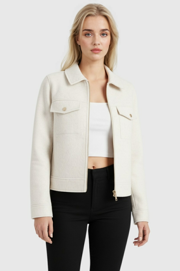Women's White Soft Fleece Zip-Up Jacket - Cozy & Lightweight
