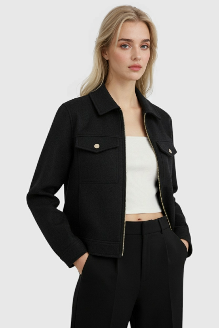 Jacket : Women's Black Soft Zip-Up Jacket in van Vanda Liamo