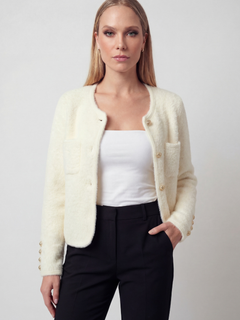 Women's White Soft Knit Crew Neck Cardigan Sweater - Lightweight & Comfortable