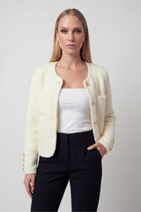 Dames witte zachte gebreide trui met ronde hals - lichtgewicht en comfortabel
