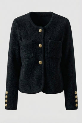 Cardigan : Women's Soft Crew Neck Black Cardigan in Black One Size van Vanda Liamo