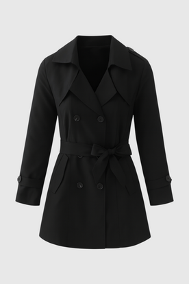 Coat : Women's Black Mid-Length Water-Resistant Double-Breasted Trench Coat in Black van Vanda Liamo