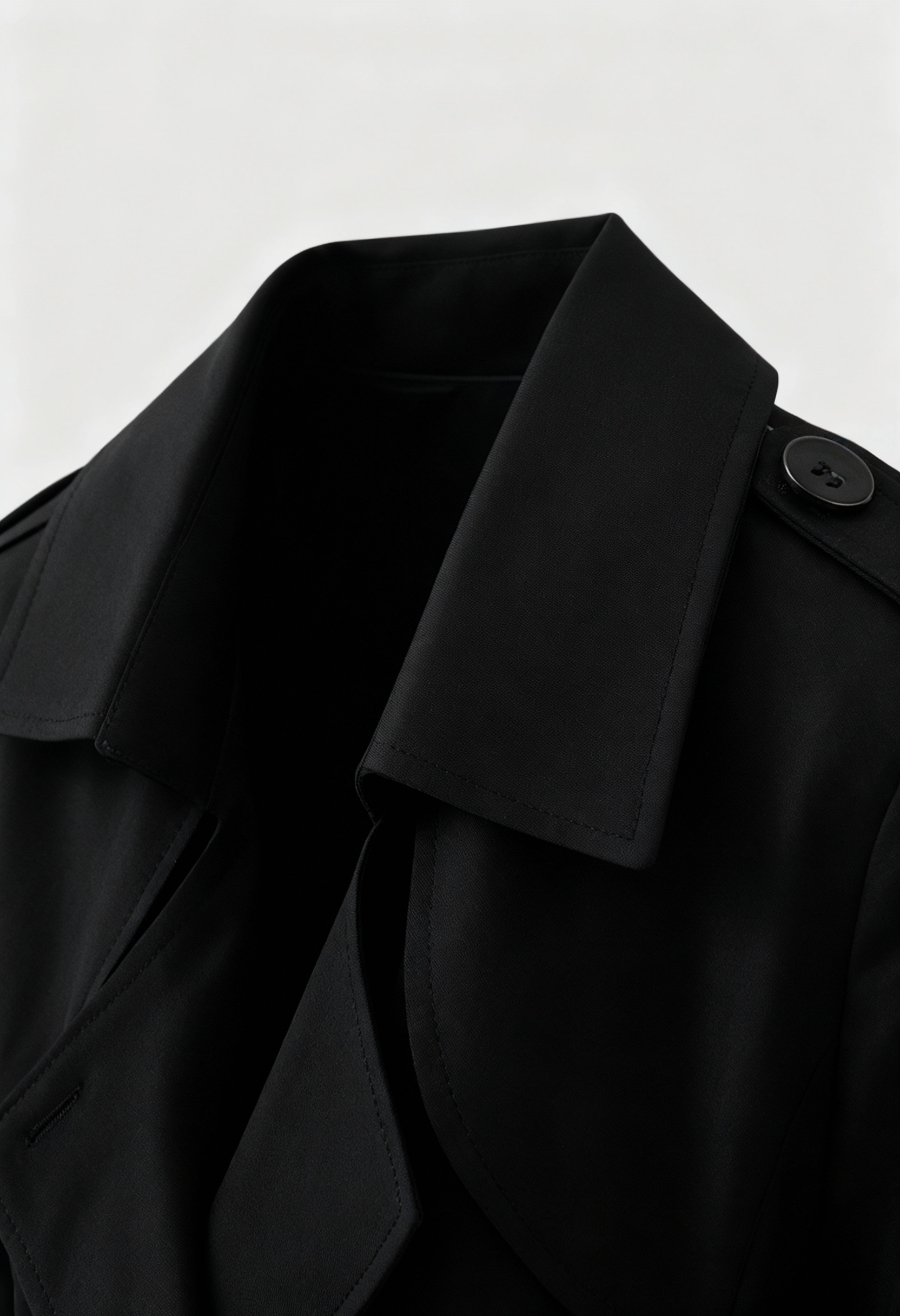 Coat : Women's Black Double-Breasted Trench Coat - Mid-Length, Water-Resistant in van Vanda Liamo